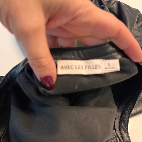 Avec Les Filles Black Faux Leather Short Sleeve Top Size Large - Picture 3 of 7
